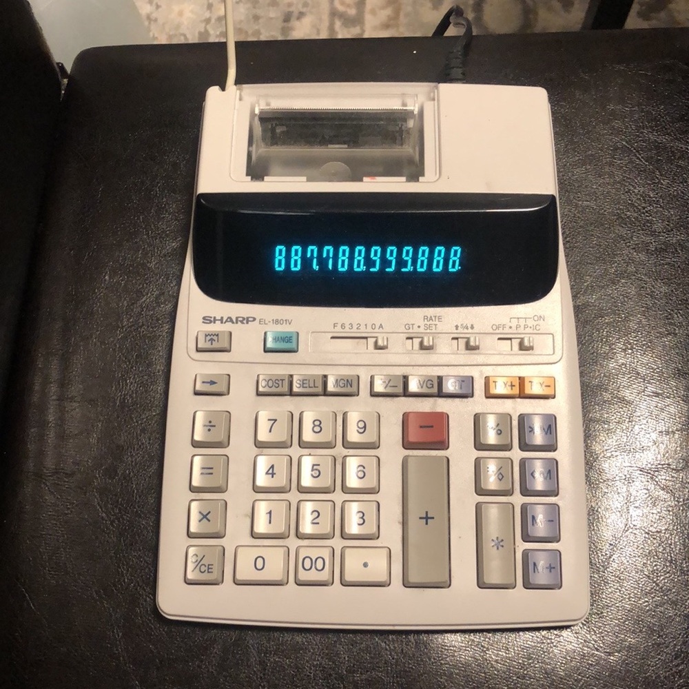 Sharp EL-1801V Portable 12-Digit 2-Color Serial Printing Calculator - Picture 5 of 12